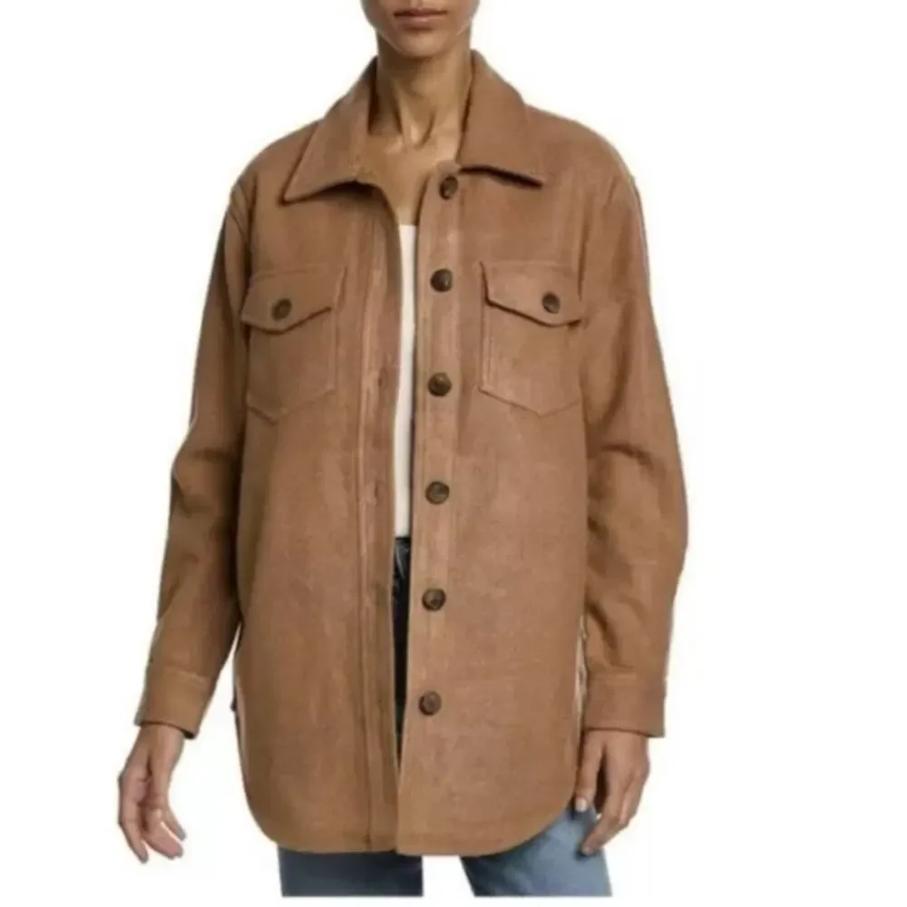 Blank NYC womens "Let's Get Lost" Fleece Blend Shacket, Large, Brown, A61 - Picture 10 of 13